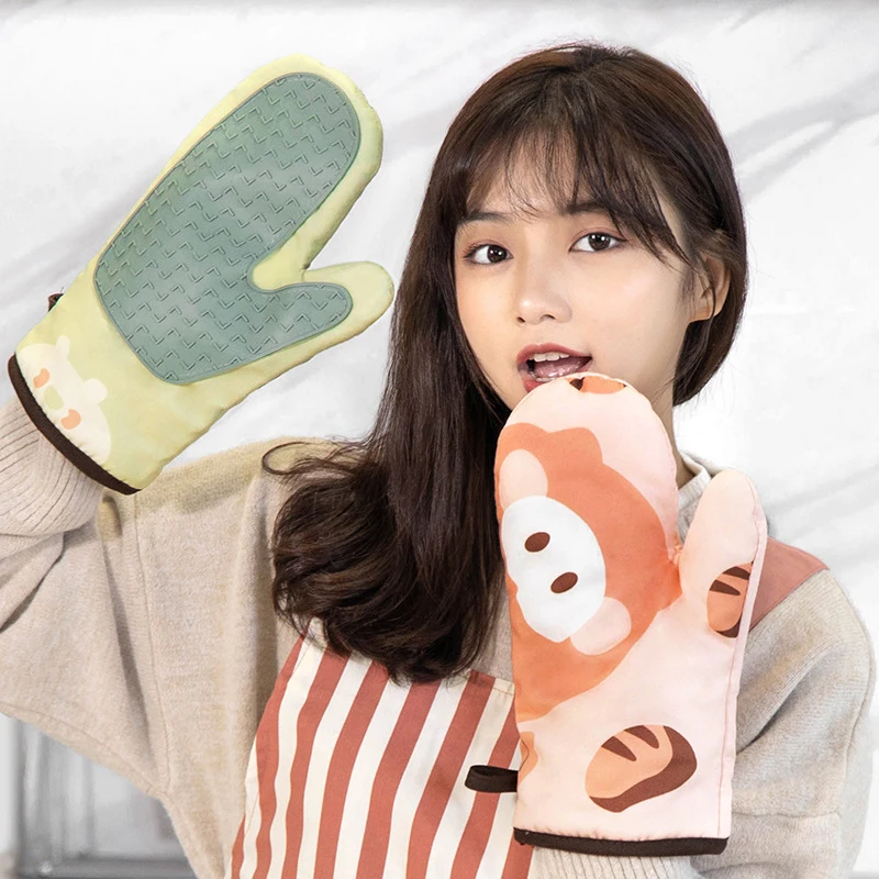 

Перчатки для духовки Catoon с животным принтом, термостойкие перчатки для приготовления пищи, кухонные перчатки для духовки, мягкие хлопковые ...