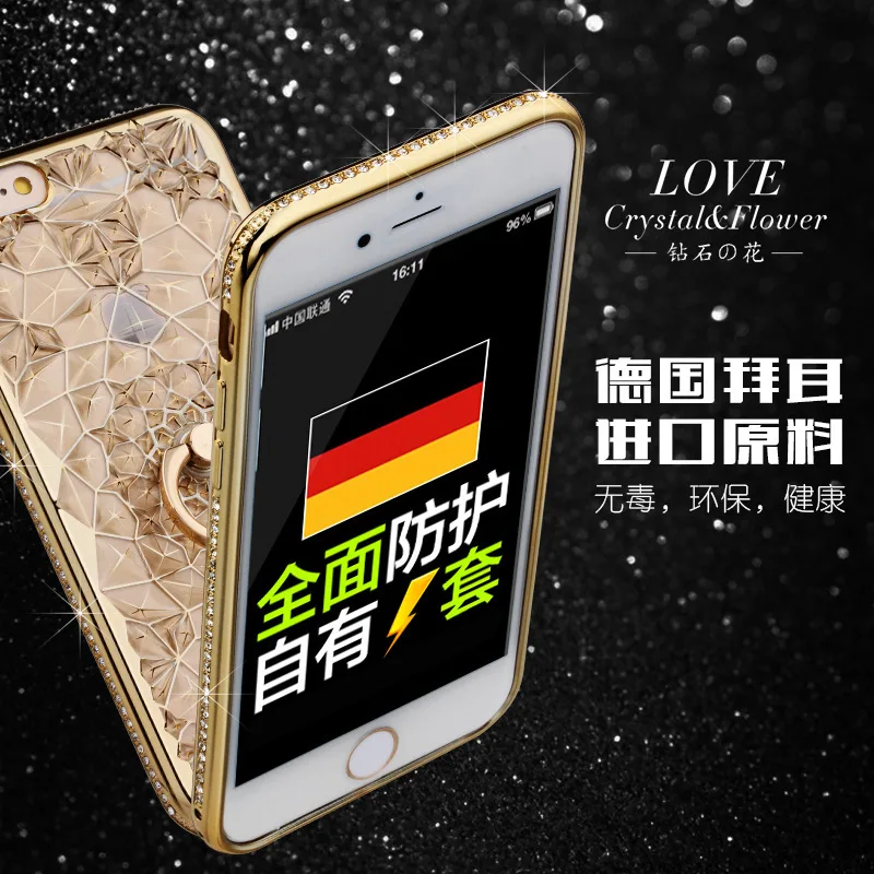 Для iPhone X Xs Max XR чехол Роскошные 3D мягкое кольцо Капа для iPhone 5, 5s, SE 6 S 7 8 плюс кольцо кремния блеск горный хрусталь Стенд Крышка