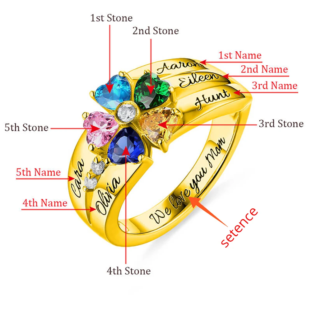 SG Personalized 925 Sterling Silver Rings Custom Heart Birthstone Ring With 2-5 Names Jewelry for women Mother day's Gift