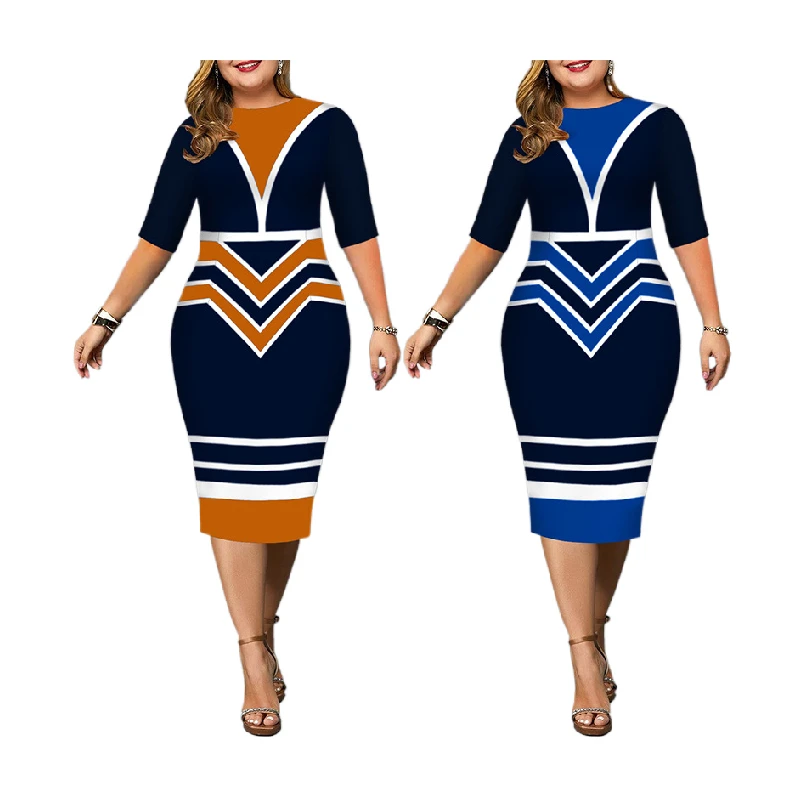Plus Size Dresses Women Elegant Evening Party Dress 2021 Fashion Geometric Half Sleeve Bodycon A line Work Dress 3XL 4XL 5XL