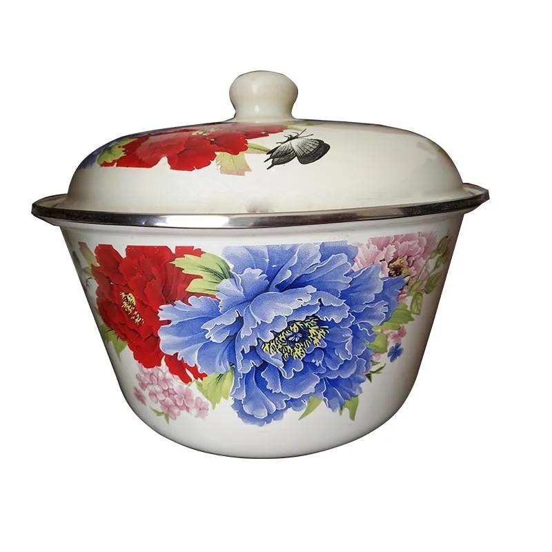 

Enamel Basin With Lid, Wash Bowl, Vegetable Basin, Traditional Lard Bowl,Thickened Wash Bowl With Lid, Chinese Style Kitchen Pot