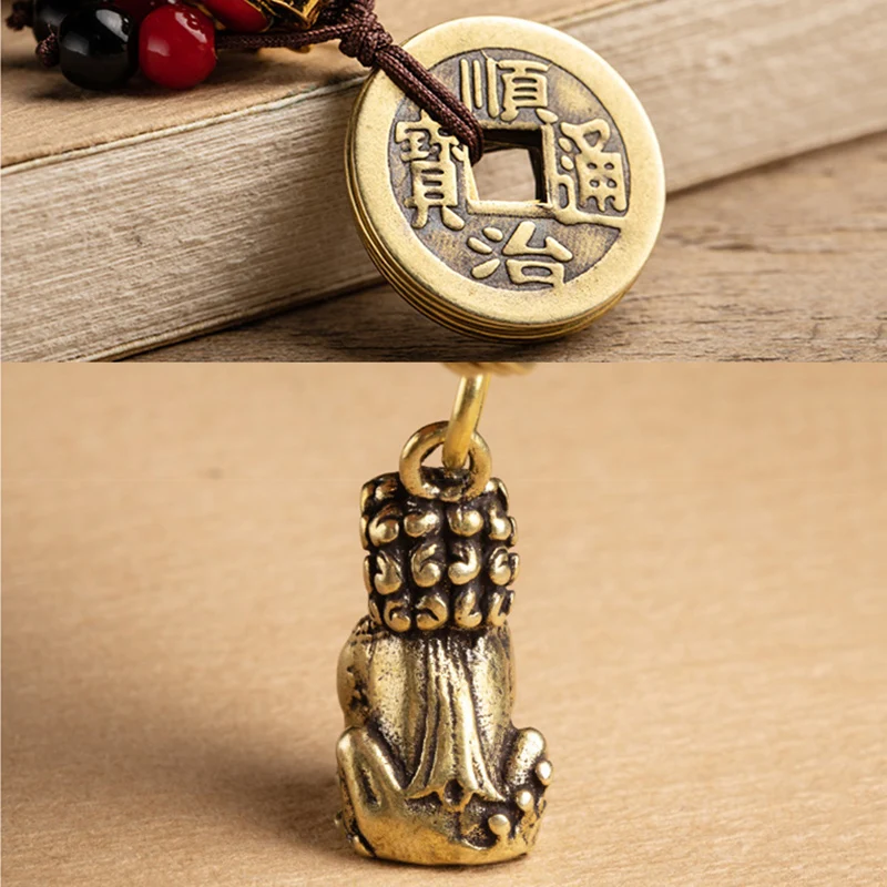 Античный латунный брелок в виде зверя Льва шнурок Подвески ручной работы веревка