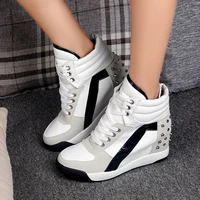 hot sales rivets black white hidden wedge heels casual shoes tenis feminino high top shoes trainers women zapatos mujer 2021