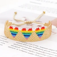 beaded rice bead weaving handmade jewelry rainbow gradient 3 love heart wide bracelet wide hand bracelet bracelets women