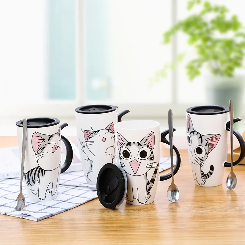 

Cartoon Cute Cat Ceramics Coffee Mug with Lid Animal Mugs Creative Drinkware Coffee Tea Cups Novelty Gifts Milk Cup 50MKB42