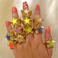 just feel punk hip hop chunky star rings for women gold color fashion shine multicolor resin metal rings statement jewelry gift