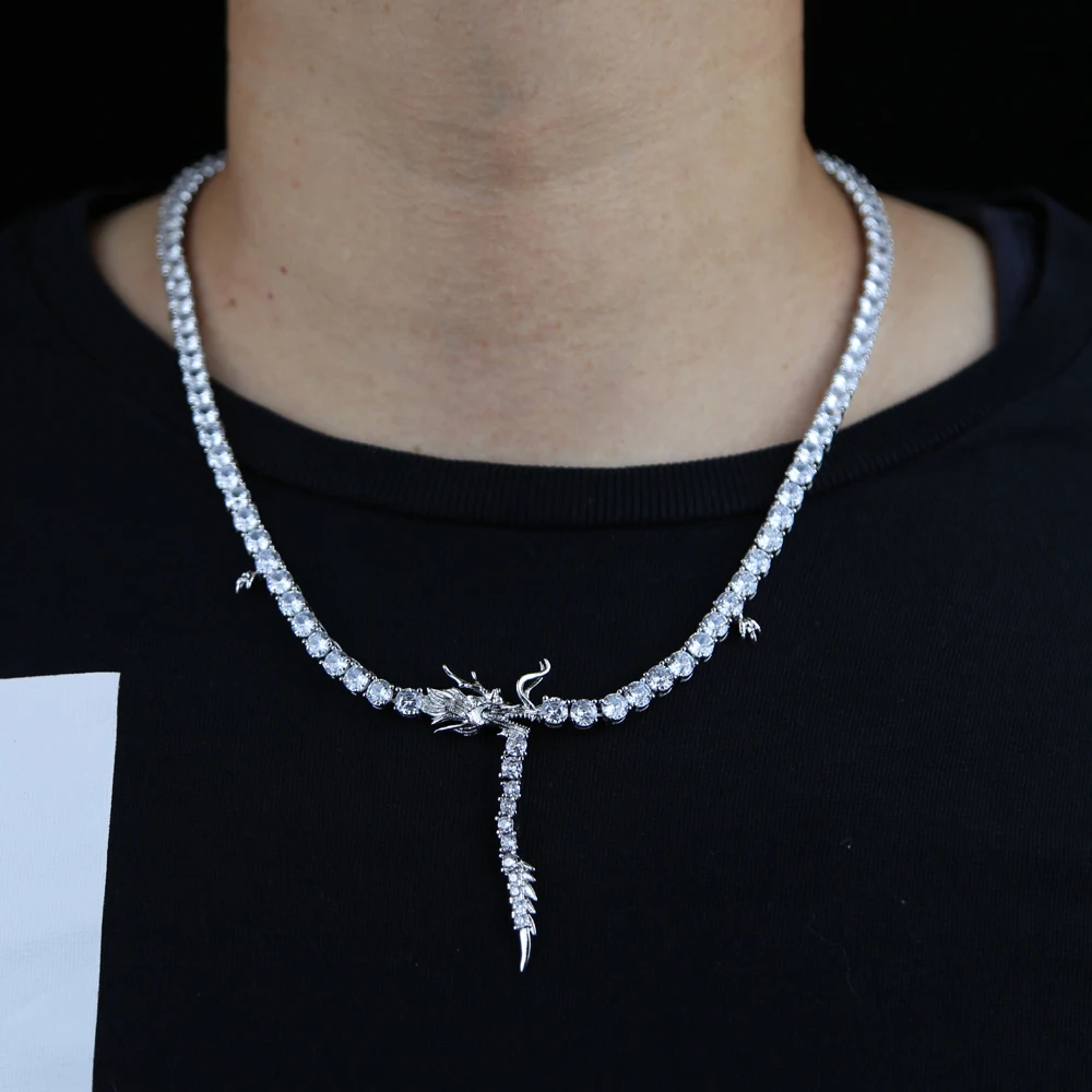 

Punk new Dragon Animal Pendants Collar Necklace For Women Men Gold Silver Color 5mm cz tennis Chunky Chain Necklaces Jewelry