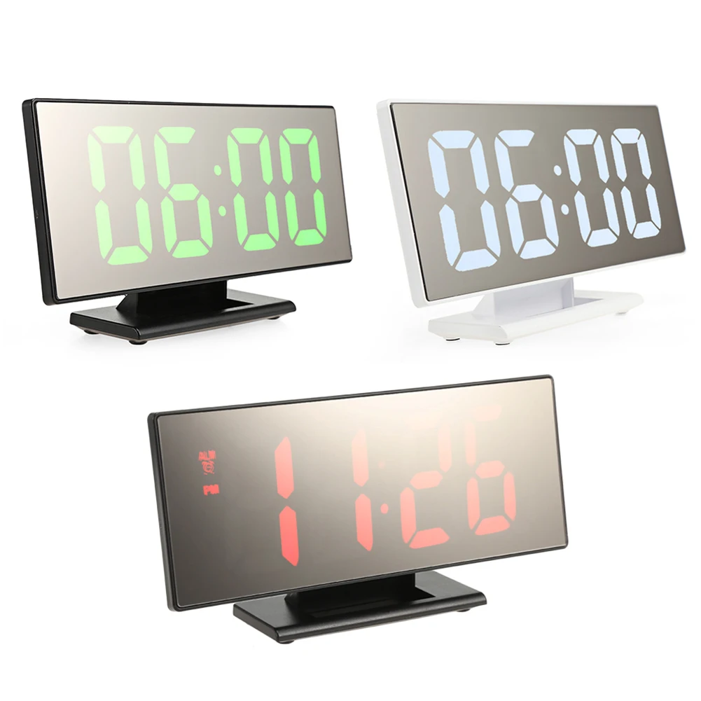Digital Alarm Clock Big LED Screen Mirror Mute Time Display Alarm Clock Desk Table Timepiece Snooze Clock Makeup Mirror Display