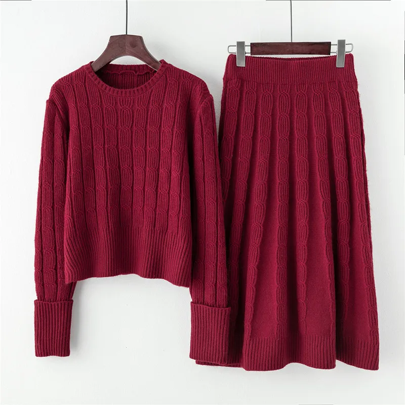 Женский вязаный комплект из двух предметов модный свитер с длинными рукавами +