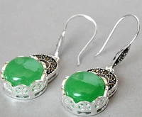 fashion 925 sterling silver natural green natural jade marcasite earrings 145