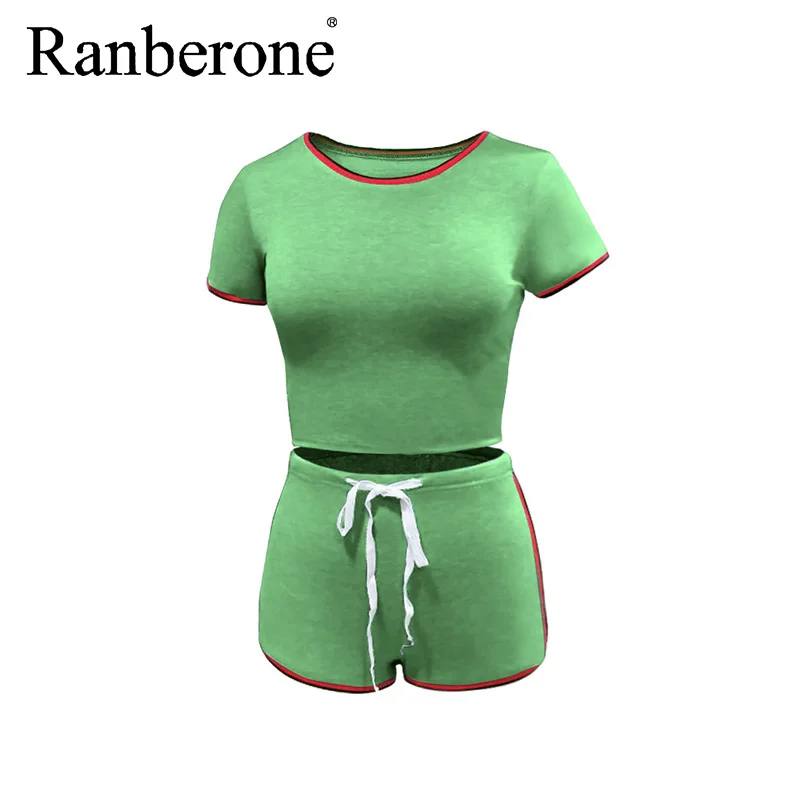 

Ranberone Gym Set Tracksuit Women Sunmmer 2 Pieces Set Fashion Streetwear Outfits Sportswear Short Sleeve Shorts Women Tracksuit