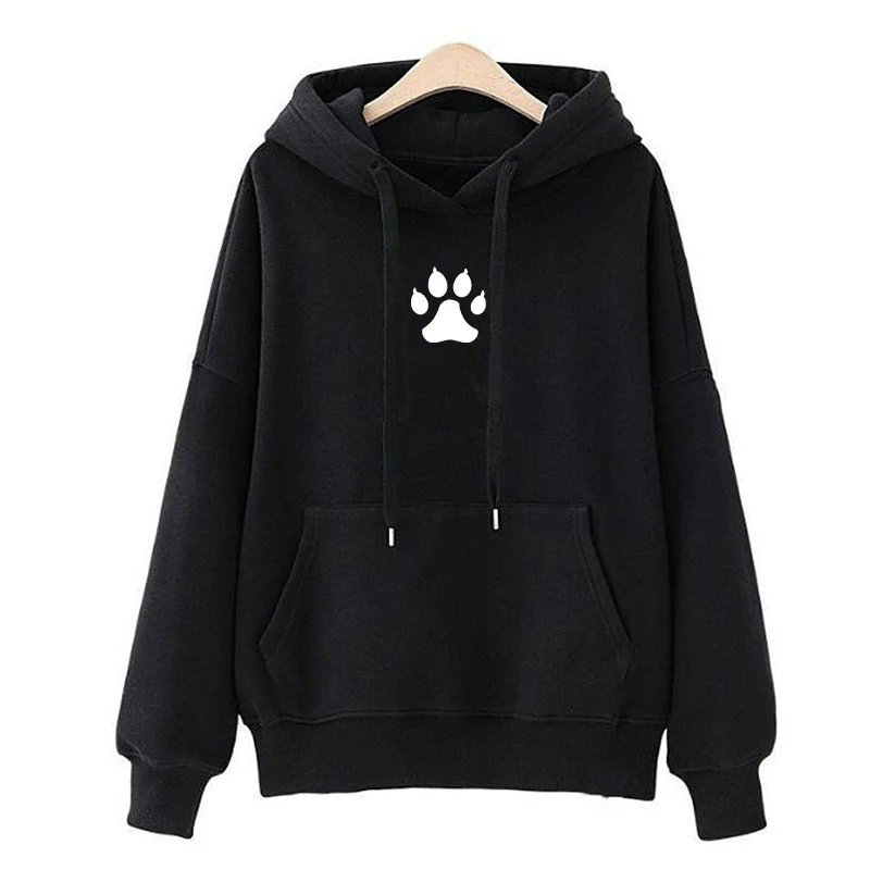 

DOG Foot Graphic Autumn Winter 100%Cotton Women Sweatshirt Fashion Full Long Sleeve O-neck Shirt Fashion Pullover Hoodies kpop