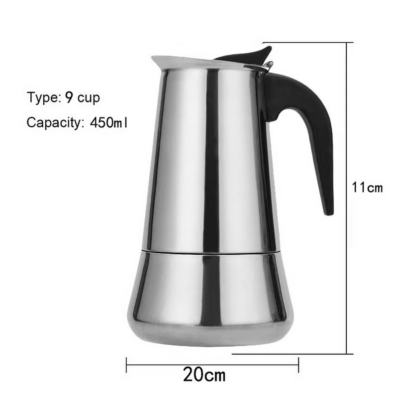 450ml Чайник из нержавеющей стали, портативный кофейник, чайник, чайник эспрессо, Кофеварка Moka Pot Pro Barista Pot 100 мл/200 мл/300 мл/450 мл - Цвет: 450ml