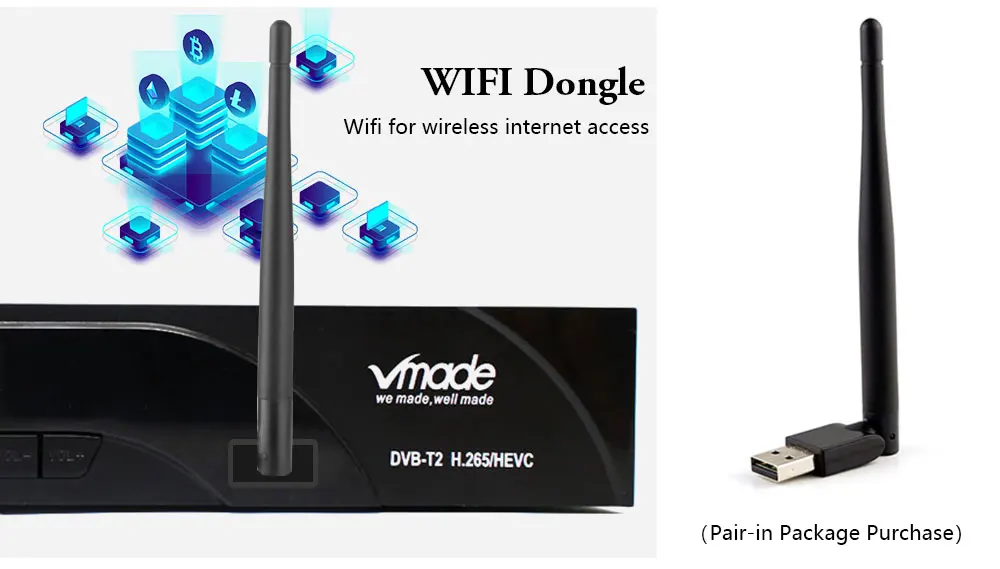 Vmade DVB-T2/T H.265/HEVC HD 1080P цифровой наземный ТВ приемник Поддержка RJ45 сеть Dolby AC3+ wifi Stardard телеприставка