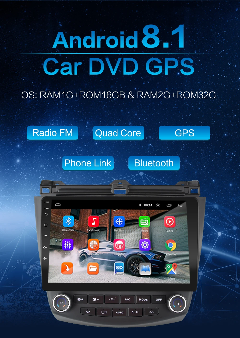 2G+ 32 2.5D 10,1 Android 8,1 2Din GO Автомобильный мультимедийный dvd-плеер gps для Honda Accord 7 2003 2004 2005 2006 2007 navigatio Wi-Fi, BT