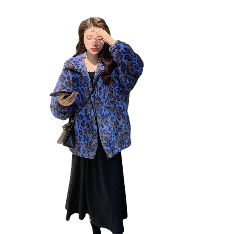 Женственный мягкий теплый Леопардовый принт на молнии с длинным рукавом |