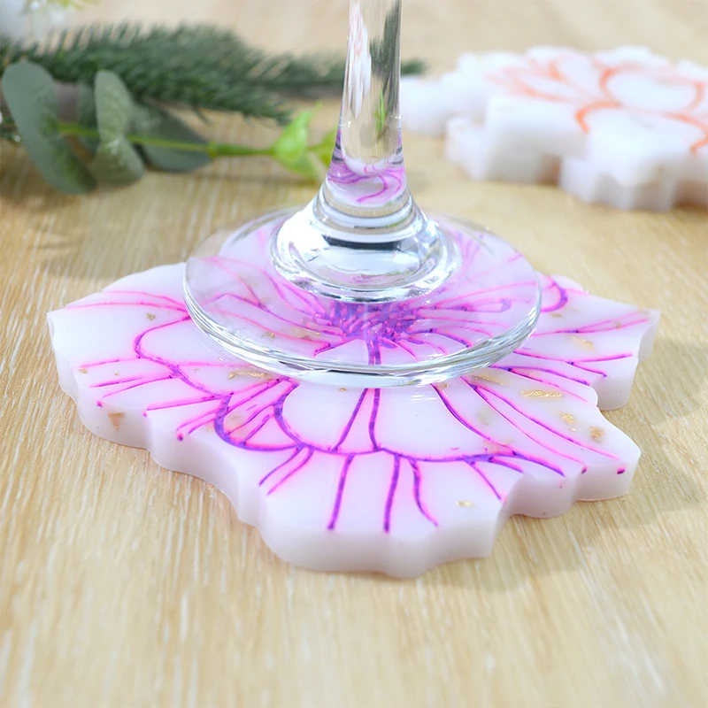 4 Style Flower Shape Coaster Molde De Resina Fruit Cup Resine Epoxy Mold Tea Coffee Mat Casting Resin Moulds For Kit Craft Tool