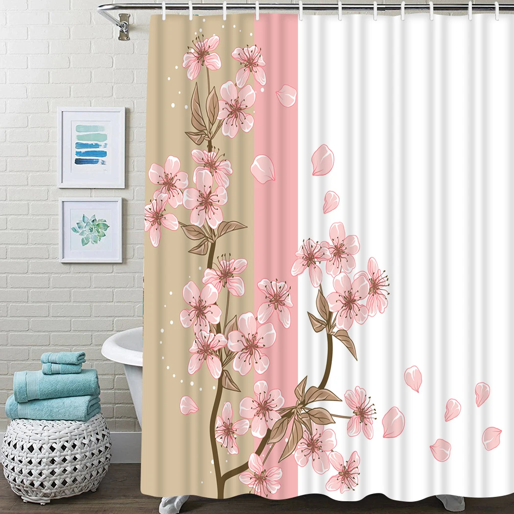 

Cherry Tree Shower Curtain blossom Cherry Waterproof Bathroom Shower Curtain Petal Leaf Plant Bathroom Shower Curtain With Hooks