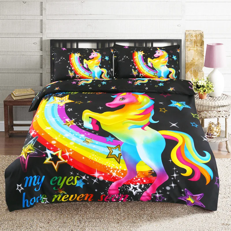 

Fashion Bedding Set 2/3pcs 3d Digital Unicorn Printing Bedding Set Duvet Cover Sets 1Quilt Cover + 1/2 Pillowcases US/EU/AU Size