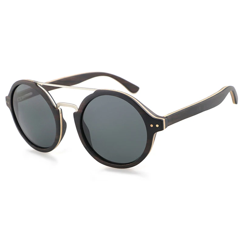 Солнцезащитные очки унисекс деревянные Поляризованные в круглой металлической