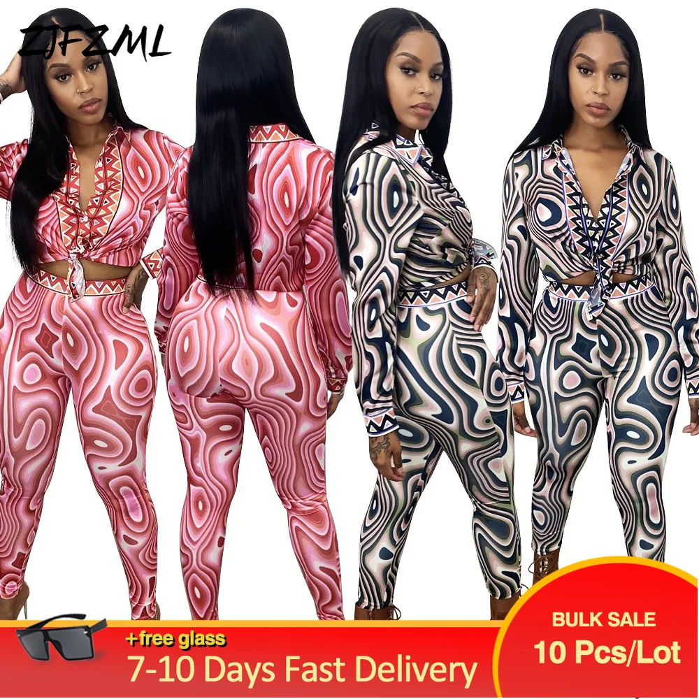 

Bulk Items Wholesale Lots Women's Tracksuit Vintage Art Print Full Sleeve Blouse & Sheath Stretchy Trouser 2 Piece Matching Sets