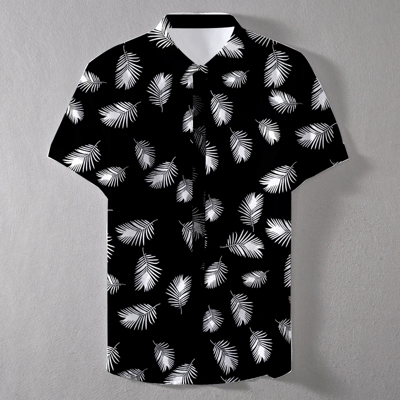 

2019 Summer Short Sleeve Hawaiian Colorful Leaf Custom Man Casual Shirt