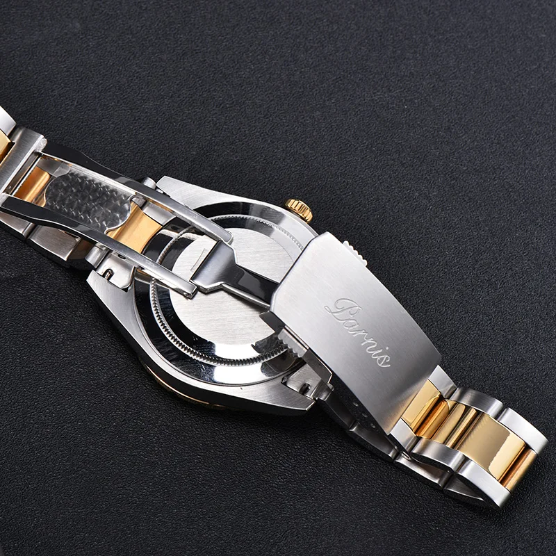 Casual Parnis White Dial Automatic Men's Watches Calendar Gold Silver Strap Mechanical Men Watch zegarek meski top luxury brand |