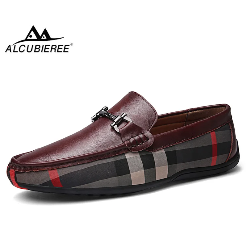Мужские лоферы ALCUBIEREE, повседневная обувь для вождения, дышащие мокасины на плоской подошве, удобная обувь из натуральной кожи
