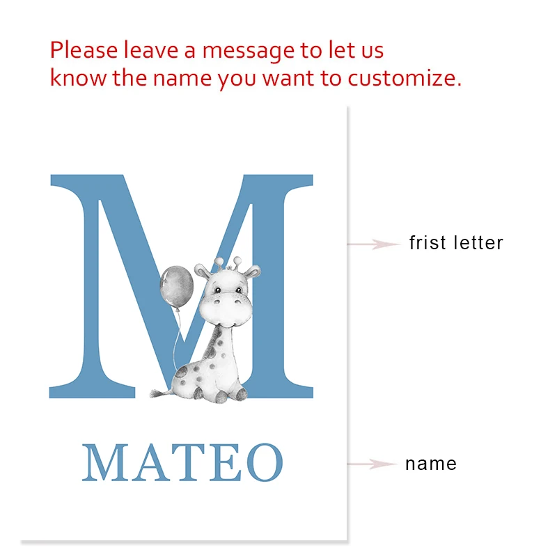 Мультяшные животные Лев Слон на заказ имя ребенка Плакат Картина холсте