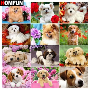 Алмазная 5d картина HOMFUN, полноразмернаякруглая картина собака, цветок, животное, алмазная вышивка Стразы, домашний декор сделай сам