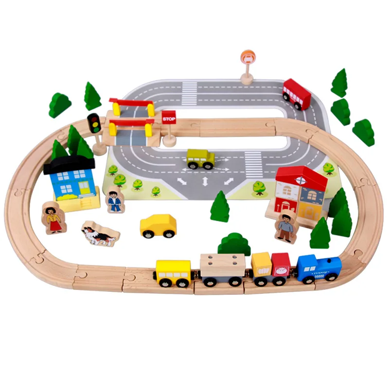 92 шт. деревянные треки Электрический поезд набор железная дорога Волшебные