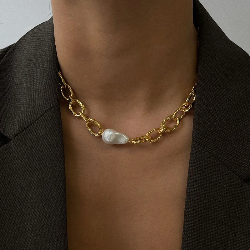 

Timeless Wonder Glam Faux Baroque Pearl Choker Necklace Women Designer Jewelry Punk Ins Trendy Hiphop Party Goth Emo Egirl 2413