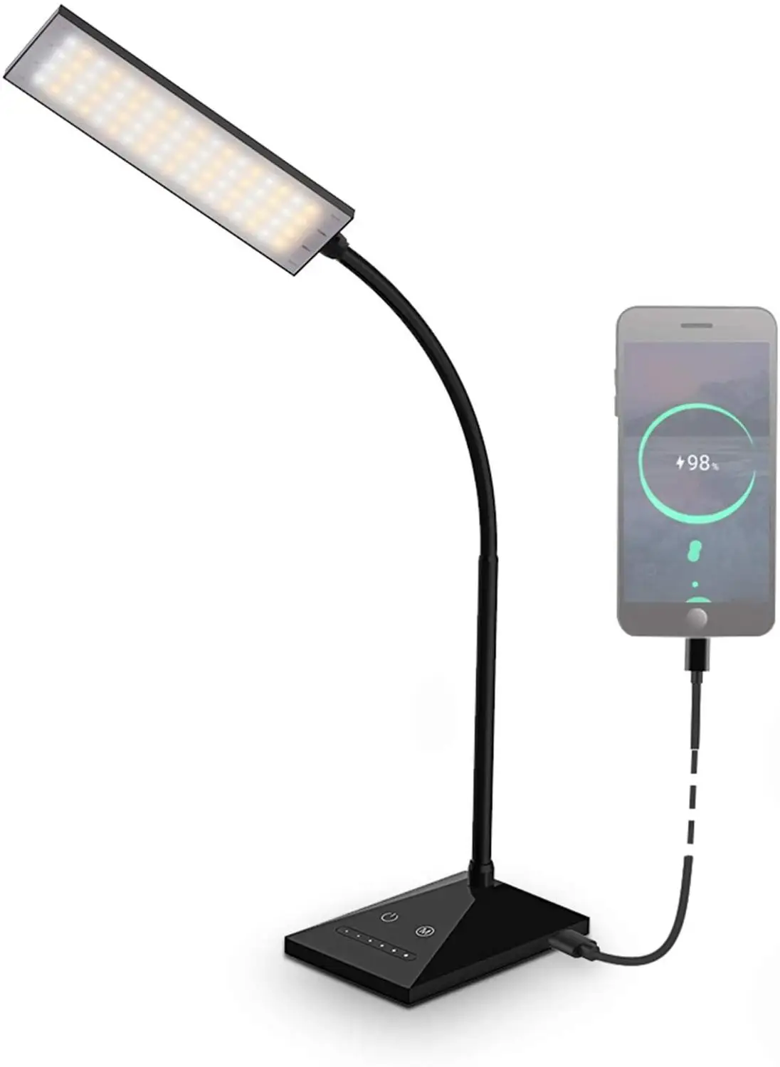 

LED Desk Lamp Table Lamp with UBS Charging Port 5 Color Modes with 7 Brightness Levels,Touch Control,Flexible Gooseneck,Memory