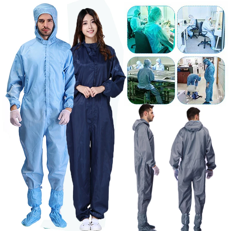 

Anti-Static Overalls Hooded Dust-Free Jumpsuit Factory Workshop Male Female Washable Work Overall Protection suits Plus Size 4XL