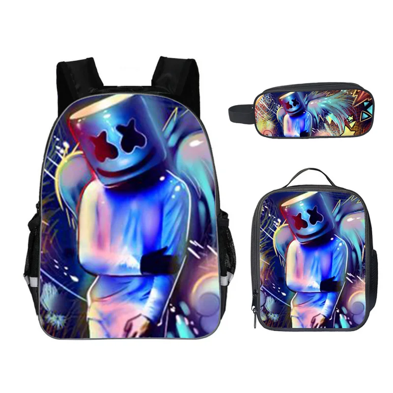 school bag 3 pcs Школьный рюкзак для детей Marshmello сумка Молодежный большой школьный рюкзак для мальчиков/девочек Детский Рюкзак Bookbag - Цвет: school bag 3 pcs