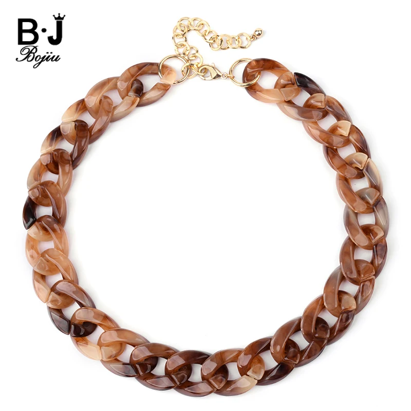 Женское массивное ожерелье чокер BOJIU Леопардовый цвет акриловый кулон на цепочке