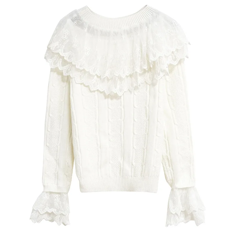 

2020 Women's Autumn and Winter New Chiffon Stitching Knit Short Sweater