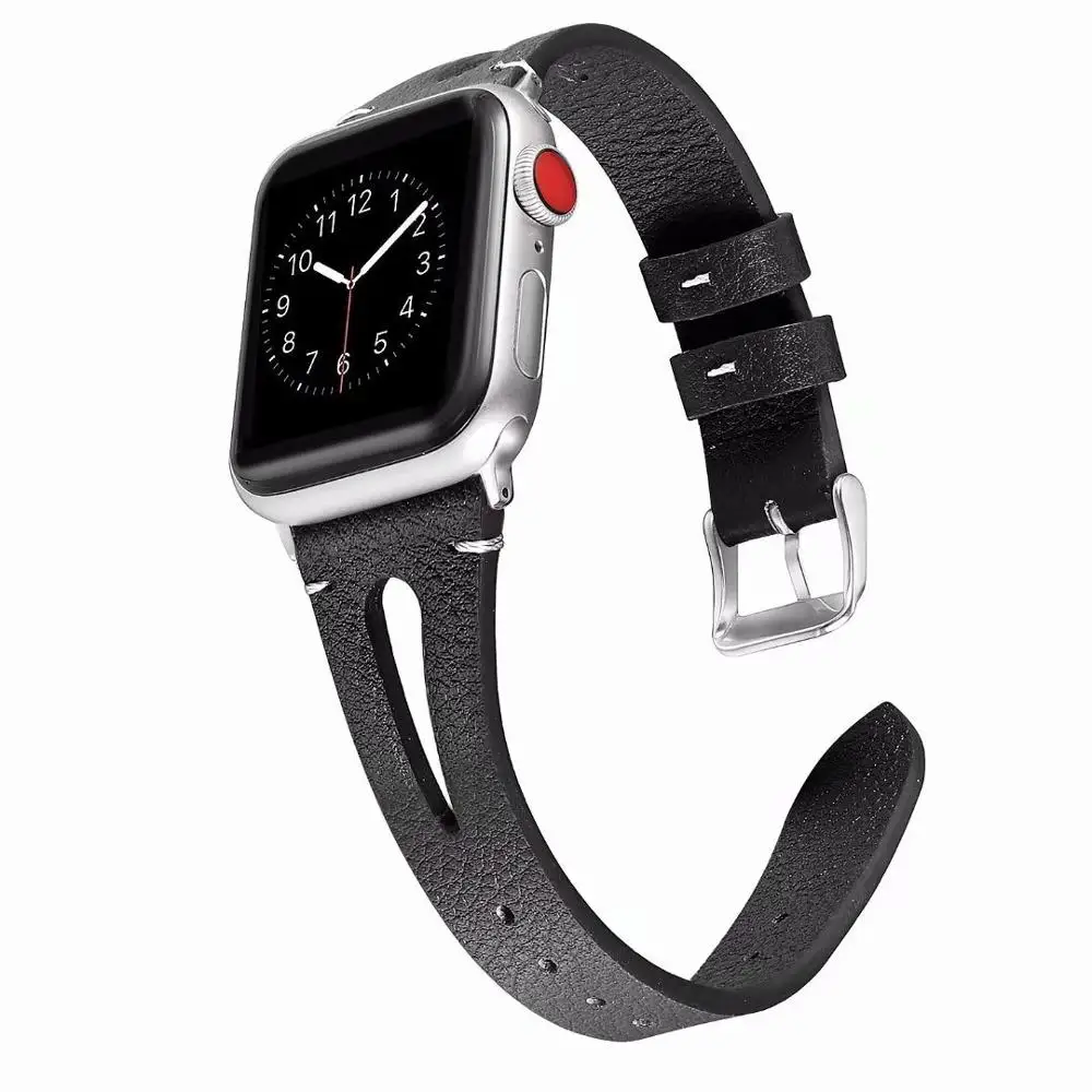 black Узкая петля для Apple Watch кожаный ремешок 40 мм 44 мм для iwatch 38 мм 42 мм ремешок серии 5 4 3 2 1 - Цвет ремешка: black