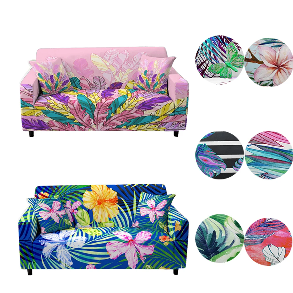 

Flower Elastic Stretch Slipcover Sofa Cover for Living Room Sectional Tropical Leaves Couch Cover 1/2/3/4 Seater