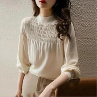 vintage lantern sleeve woolen yarn sweater blouses for women cotton polyester woman tshirts puff sleeve top