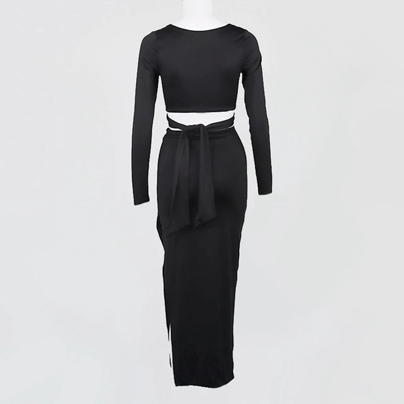 

Kili Women's Sexy V-Neck Top Slit and Hip Dress 2-Piece Black