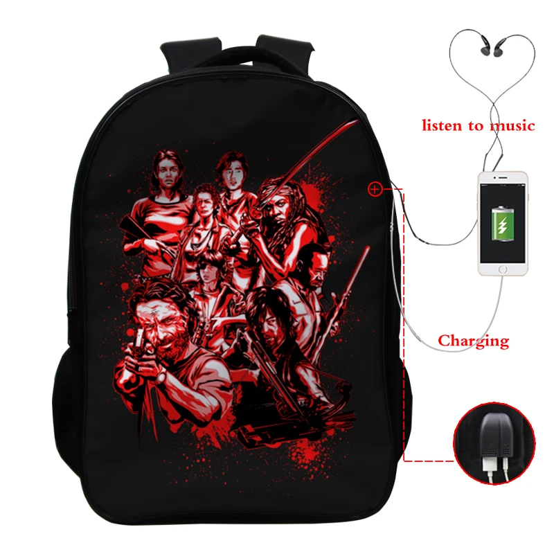 Backpack 18 16 дюймов рюкзак Ходячие мертвецы Школьные сумки Дети пользовательский дизайн рюкзак обратно в школу комплект usb зарядка туристический рюкзак сумка - Цвет: Backpack 18