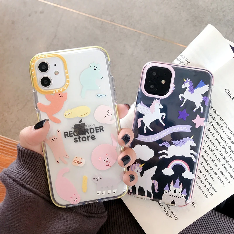 Прозрачные чехлы из ТПУ с милым мультяшным единорогом медведем для iPhone 6S 8 7 Plus
