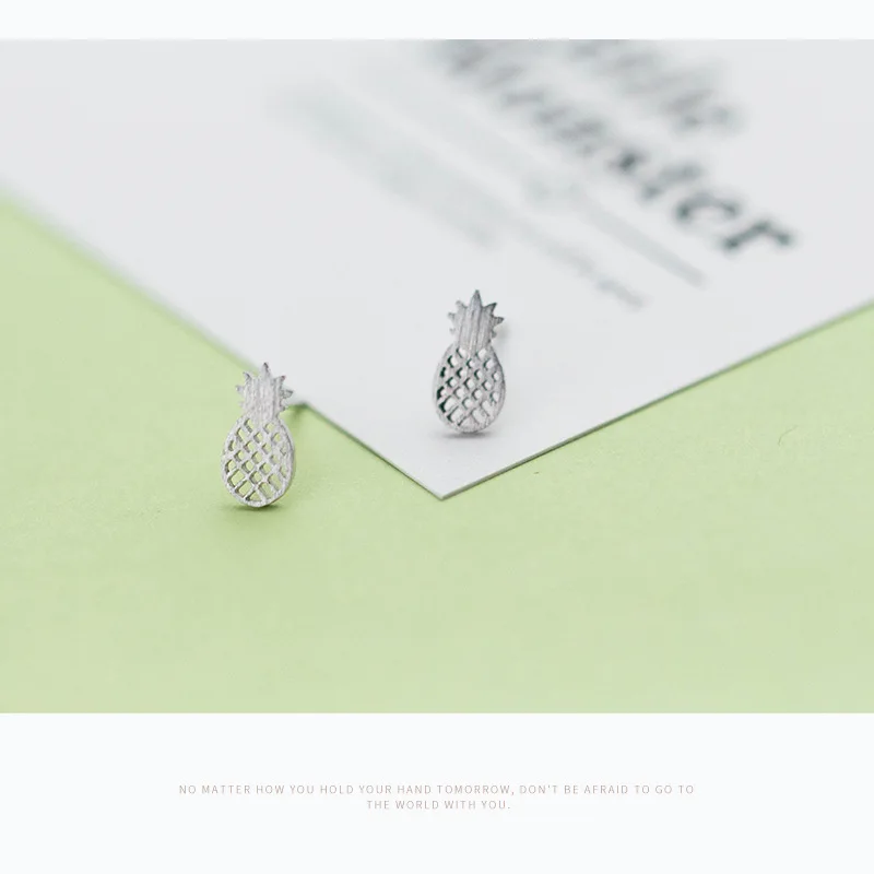 Женские серьги-гвоздики из серебра 100% пробы с фруктами и ананасами | Украшения