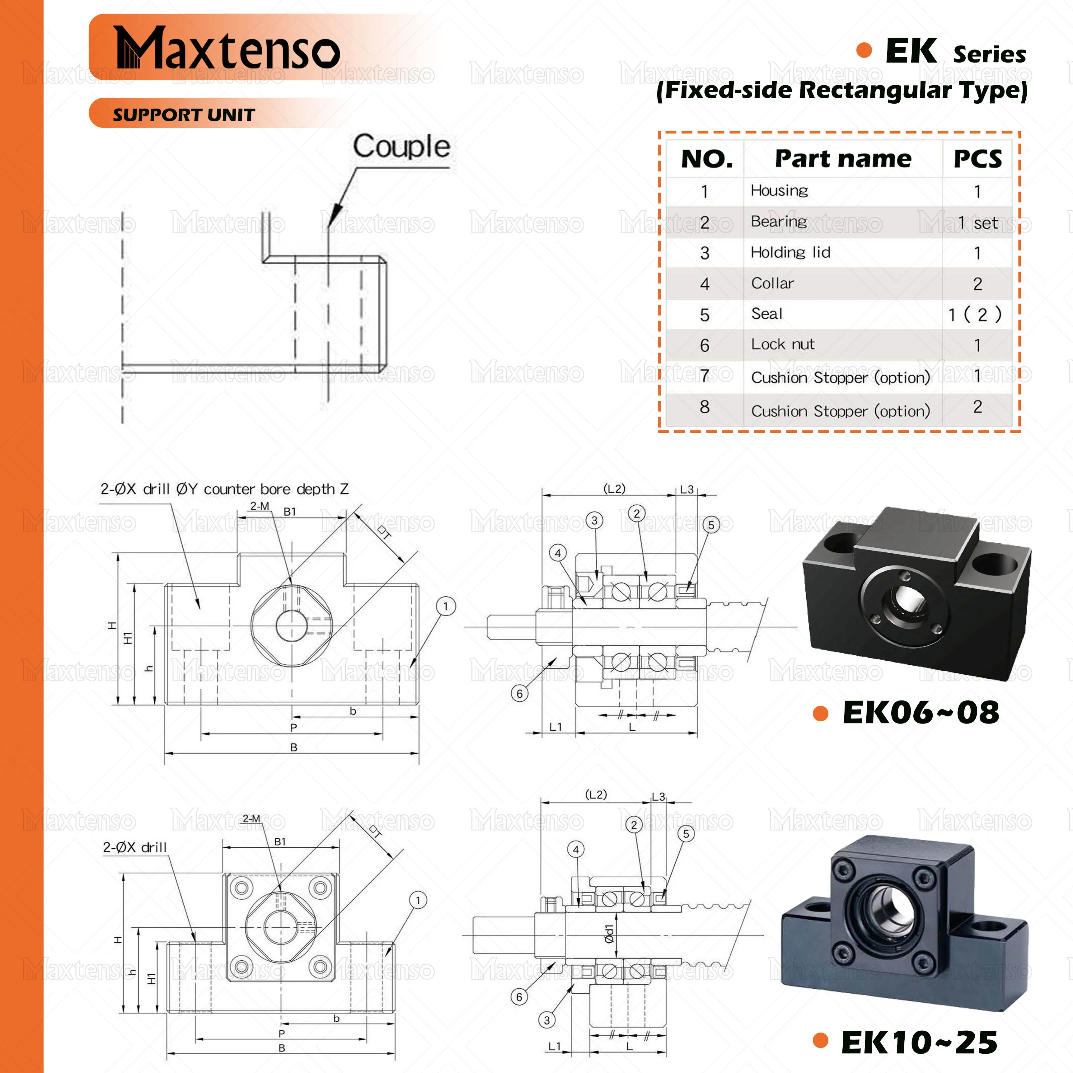 Набор поддерживающих устройств MAXTENSO EKEF Professional EK20 EF20 с C7 для шарикового винта TBI 2505