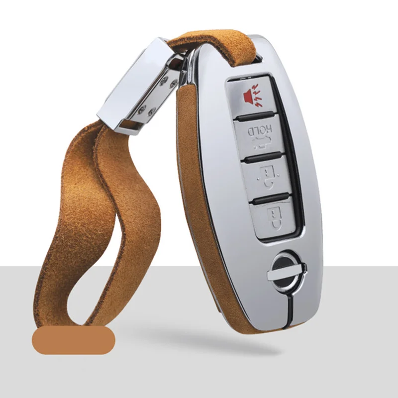 Чехол для ключей автомобиля из замшевой кожи и цинкового сплава для Nissan Qashqai J10 J11 X-Trail t31 t32 kicks Tiida Pathfinder Murano Note, Juke - Название цвета: A-brown keychain 2