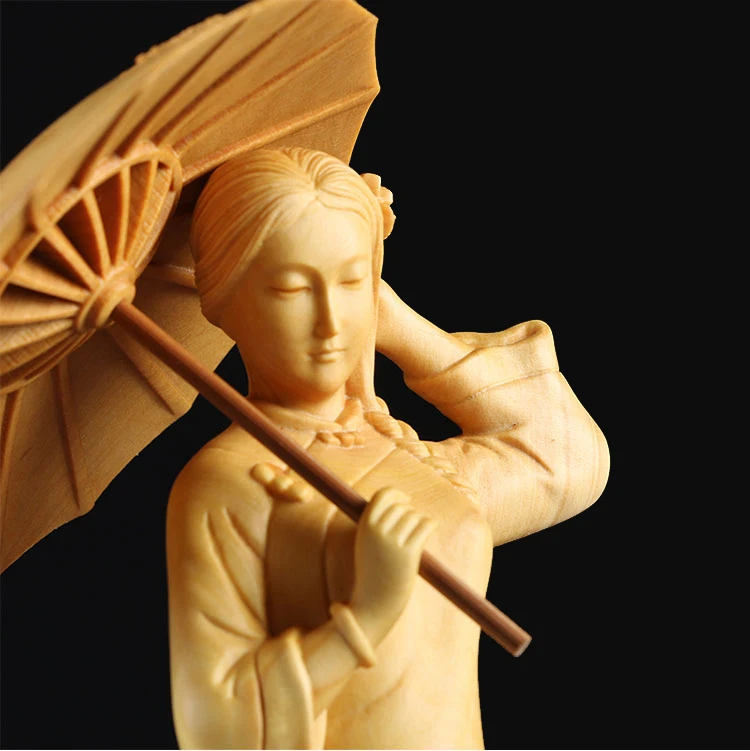 

21cm Wooden Umbrella Classical Beauty Statue Chinese Wooden Sculpture Wood Decoration Figure Home Decor Wood Craft Decors