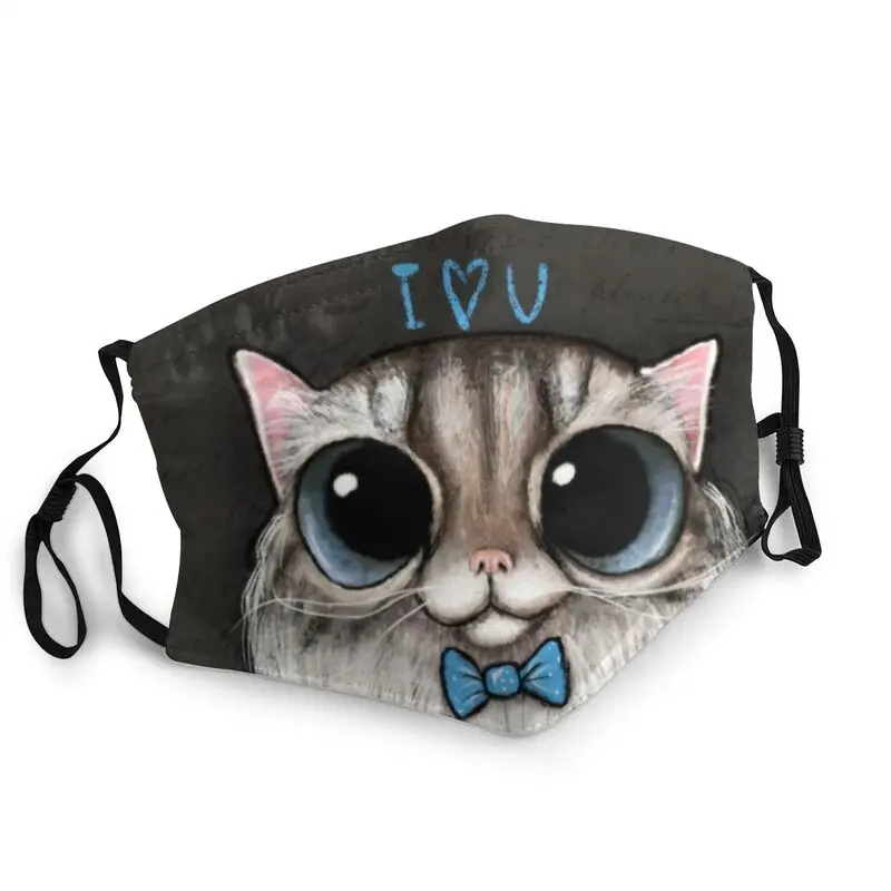 

Полосатый кот с синим галстуком-бабочкой маска против дымки пыле Регулируемый смешного котенка уход за кожей лица Защитная маска респирато...
