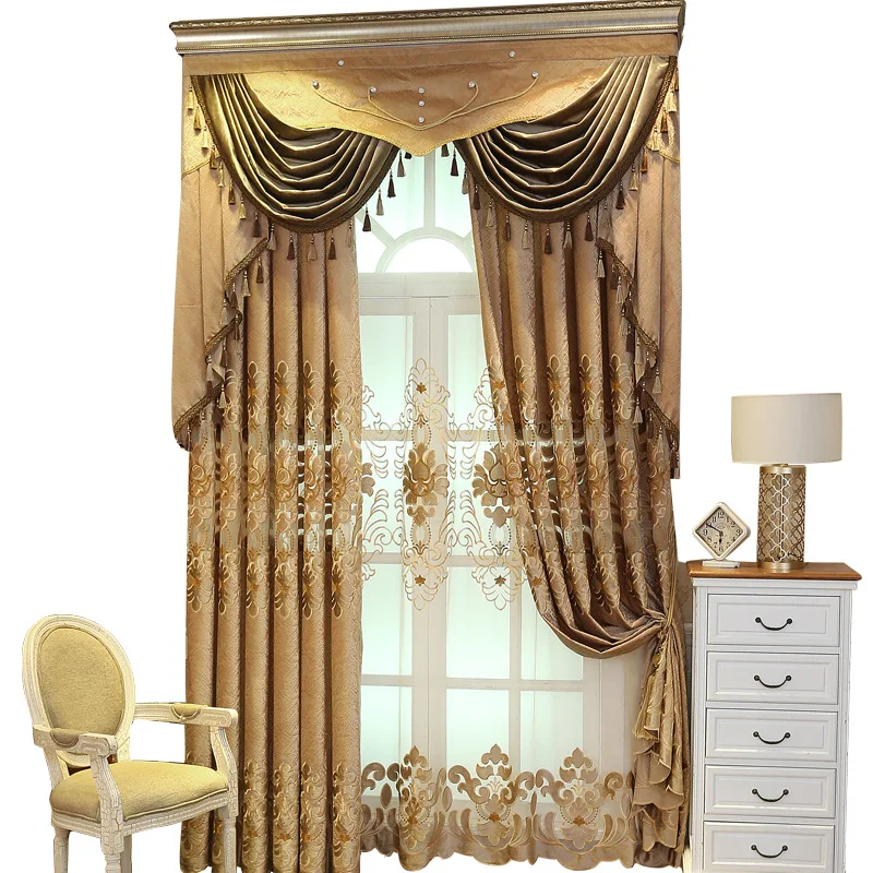 

Custom curtains for Living Room Bedroom European-Style Shade Embroidered Curtain Fabric General Pleat Ceiling Installation