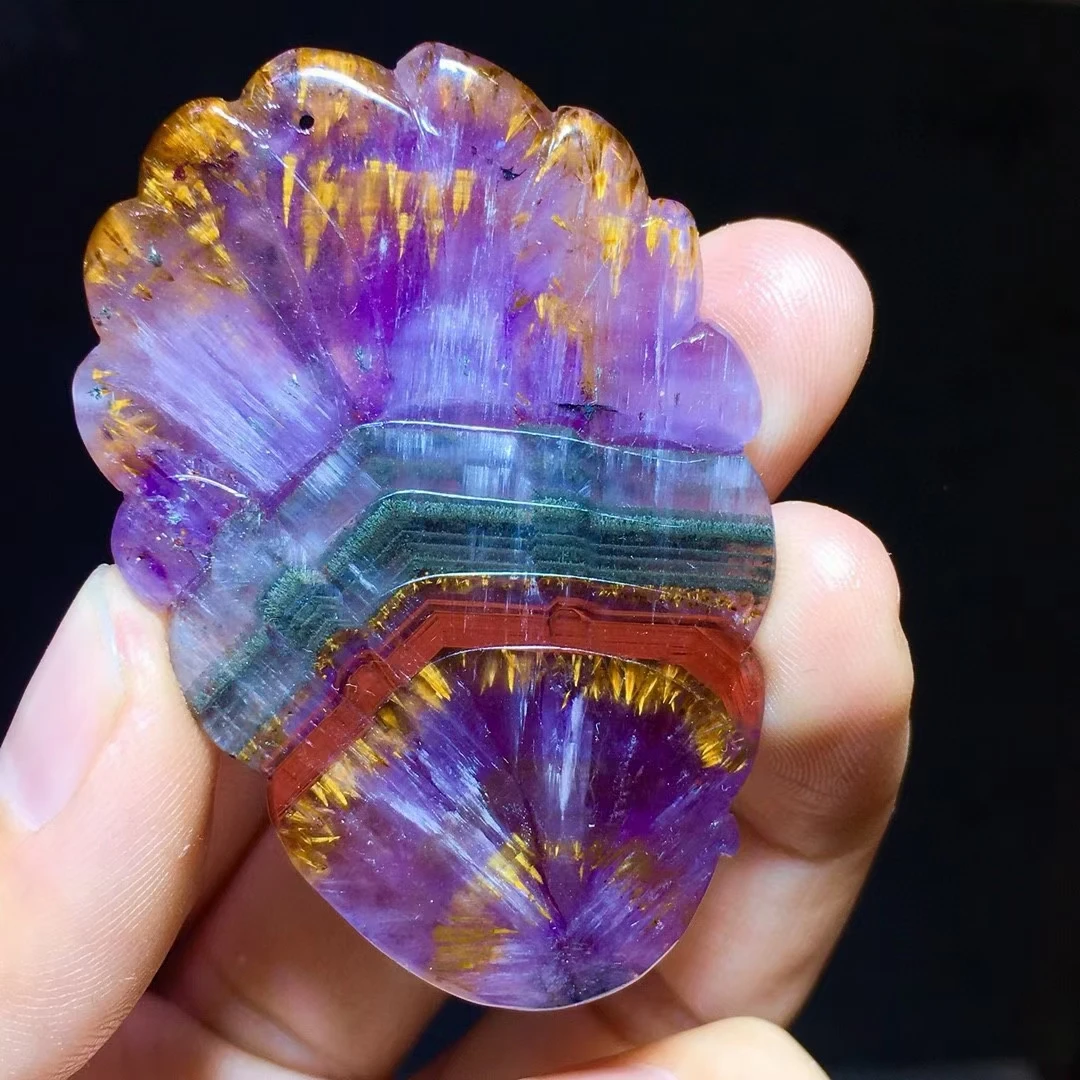 

Genuine Natural Cacoxenite Auralite 23 Pendant Purple Red Women Men 56.7/37.8/6.4mm Canada 9 Tails Fox Crystal Jewelry AAAAA